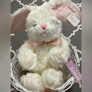Carlton Cards White Fluffy Rabbit and Spritz Wicker Basket